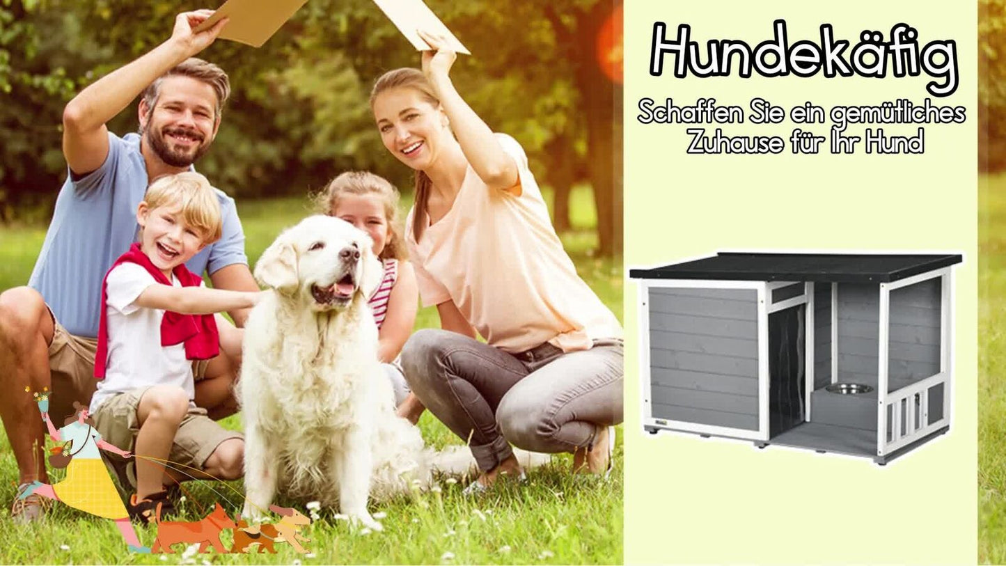 Pawhut Hundehütte, Tannenholz, Hundehaus, Kleintierhaus Mit 2 Schüsseln, Outdoor