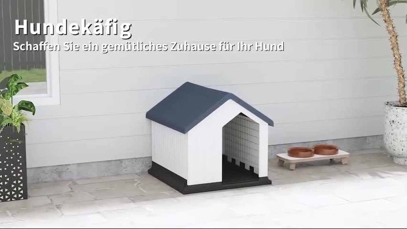 Pawhut Hundehütte Outdoor Hundehaus Mit Asphaltdach, Fenster, Grau