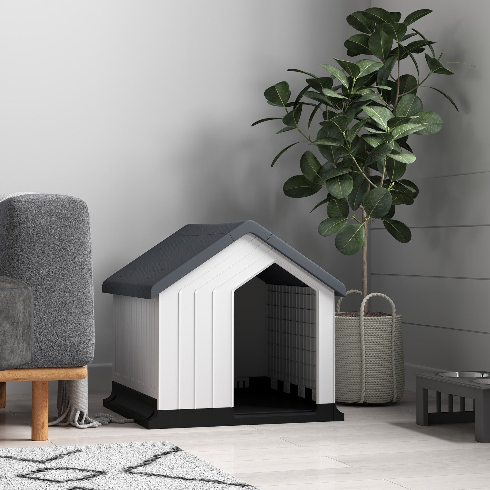 Pawhut Hundehütte Outdoor Hundehaus Mit Asphaltdach, Fenster, Grau