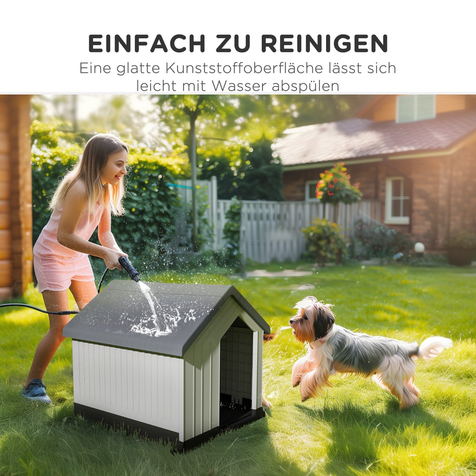 Pawhut Hundehütte Outdoor Hundehaus Mit Asphaltdach, Fenster, Grau