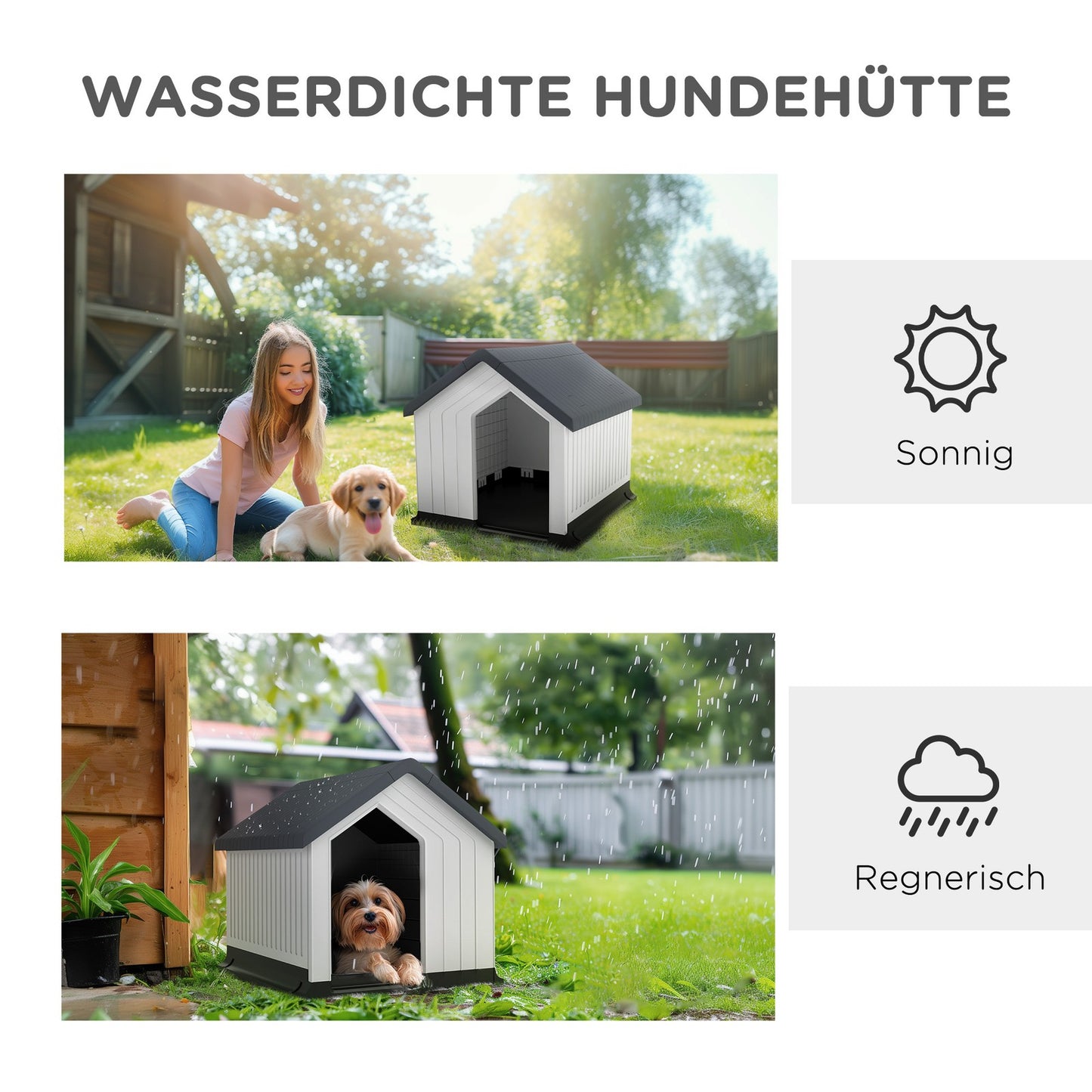 Pawhut Hundehütte Outdoor Hundehaus Mit Asphaltdach, Fenster, Grau