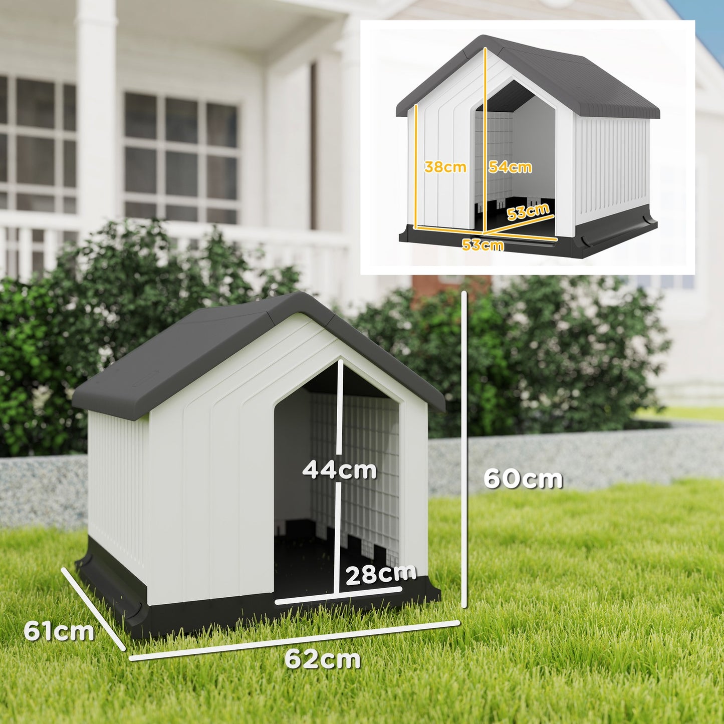 Pawhut Hundehütte Outdoor Hundehaus Mit Asphaltdach, Fenster, Grau