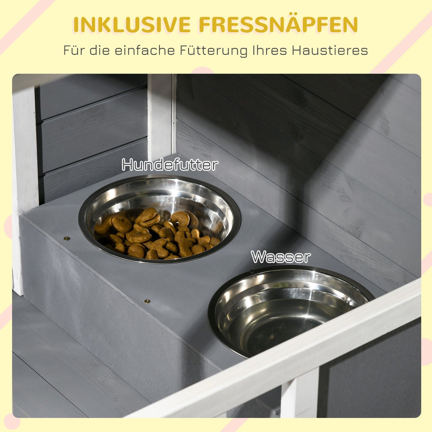 Pawhut Hundehütte, Tannenholz, Hundehaus, Kleintierhaus Mit 2 Schüsseln, Outdoor